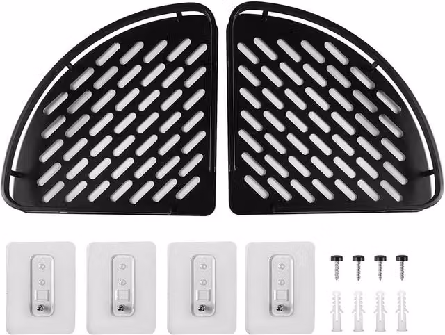 VOGREX 2 Pack Black Corner Shower Storage Shelves with Drainage and Adhesive Wall Mount – 1