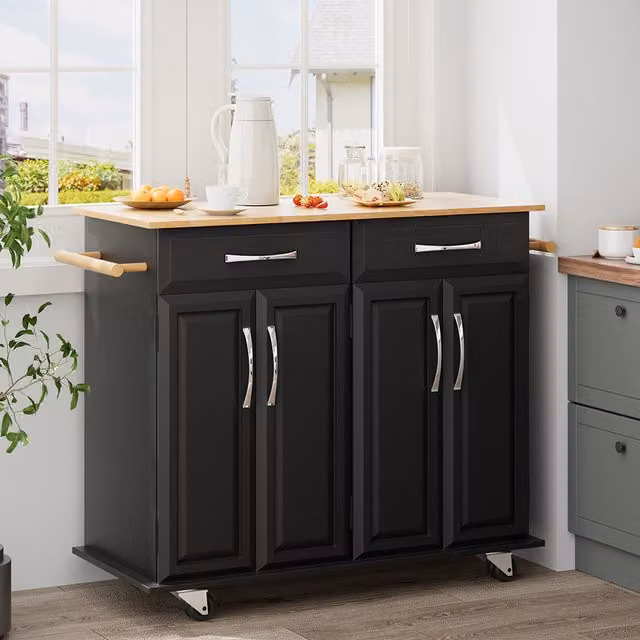Komore Large Catering Trolley Cart with Drawers and Cabinets in Matt Black