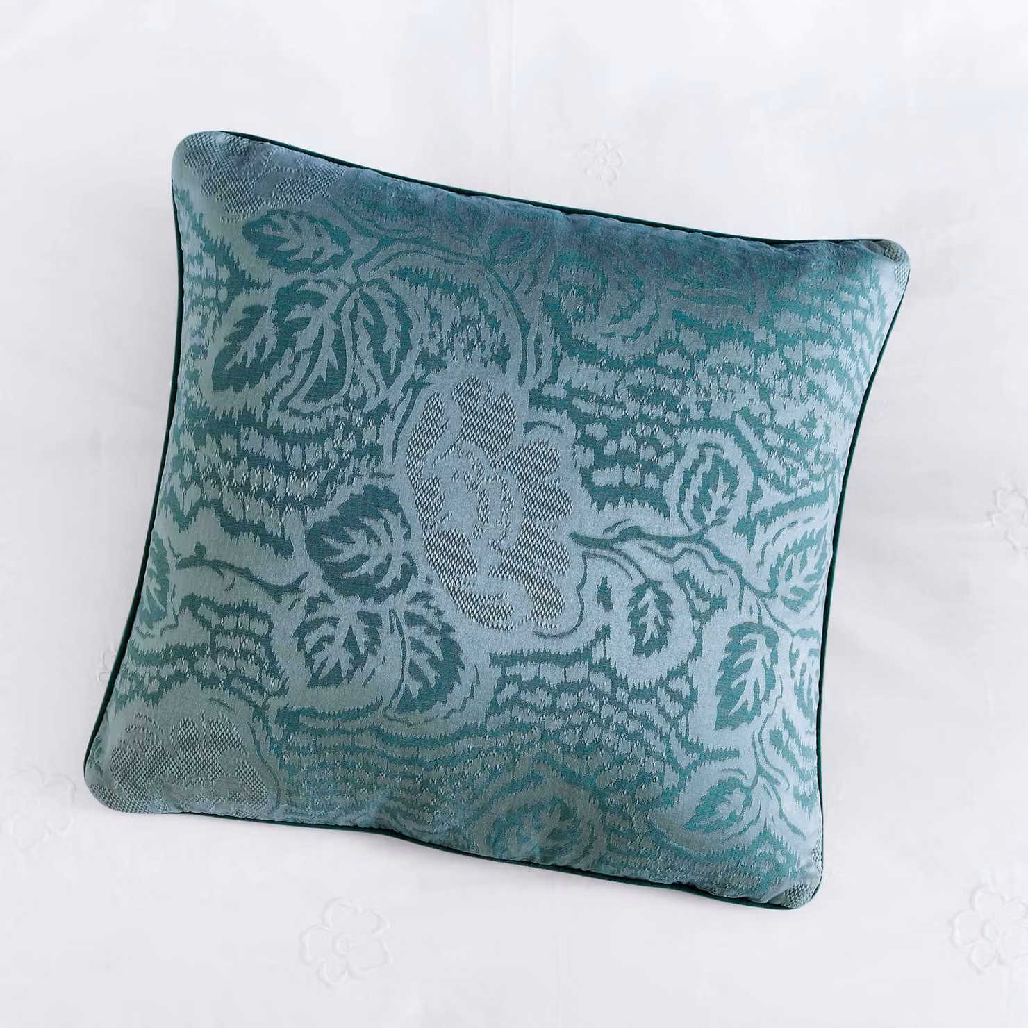 Ted Baker Floral Jacquard Square Cushion, Petrol Blue, W/D/H: 45 x 45 x 45 cm – 2