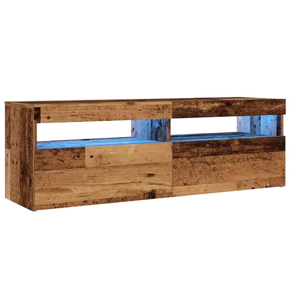 Berkfield Home Modern TV Cabinet with LED Lights in Old Wood Brown, W/D/H: 120 x 40 x 35 cm – 3