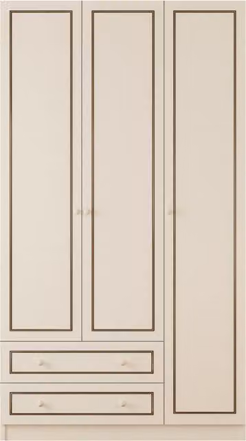 EVUHOME CLEMENT 3 Door 2 Drawer Wardrobe in White, Gold and Grey, H 180 x W 105 x D 52 cm