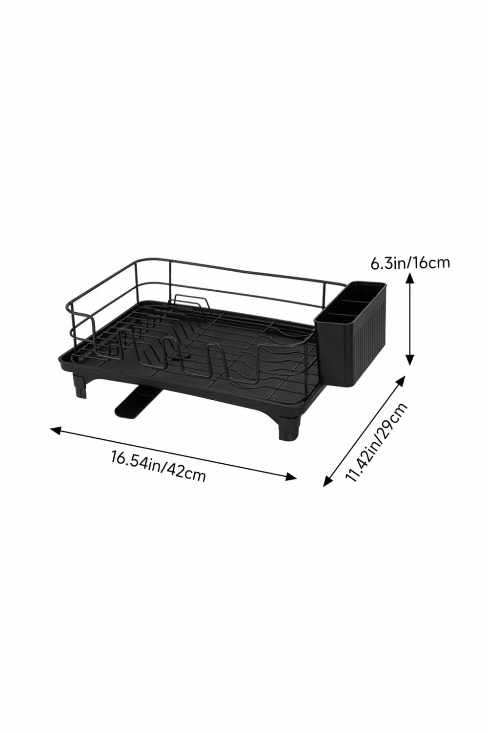 Living and Home Carbon Steel Dish Drainer Rack in Black with Cutlery Holder and Rotating Telescopic Drainage Pipe – 3