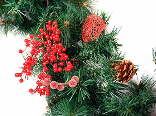 Best Artificial 9ft Red Decorated Christmas Garland with Foliage and Baubles – 4
