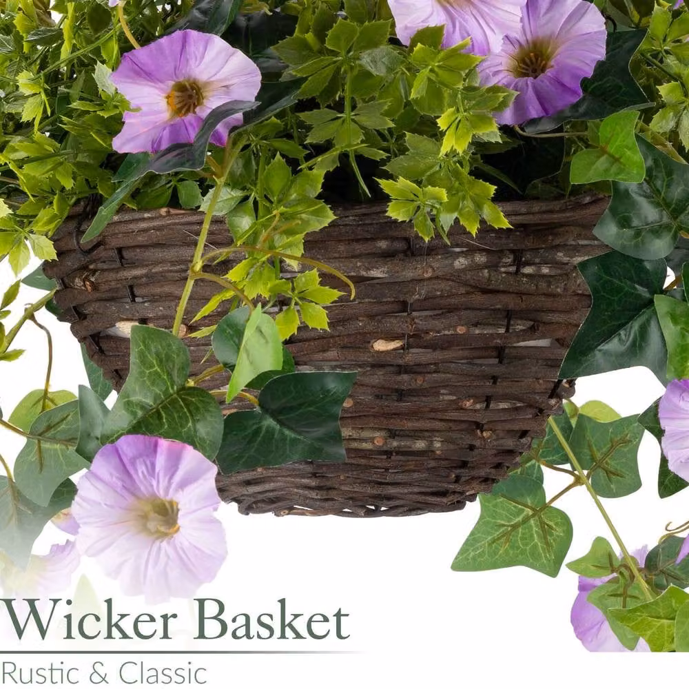 Christow Purple Artificial Petunia Wicker Hanging Basket with UV Resistant Foliage, Diameter: 30 cm – 4