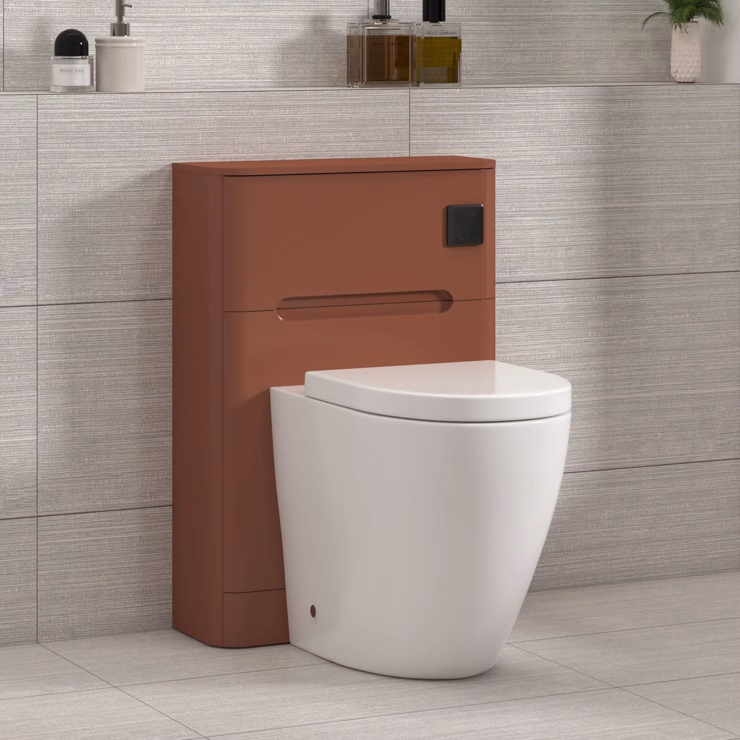 Royal Bathrooms Venice Terracotta Clay BTW WC Unit with Elva Rimless Short Projection Ceramic Toilet Pan, Seat and Cistern, Width: 55 cm