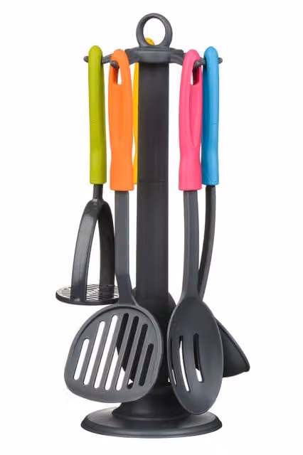Orsina 5-Piece Grey Nylon Kitchen Tool Set with Utensil Holder – 1