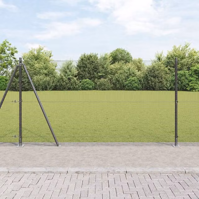 Berkfield Home Grey Steel Welded Wire Fence with 7 Flanged Posts, H: 120 cm, W: 10 m