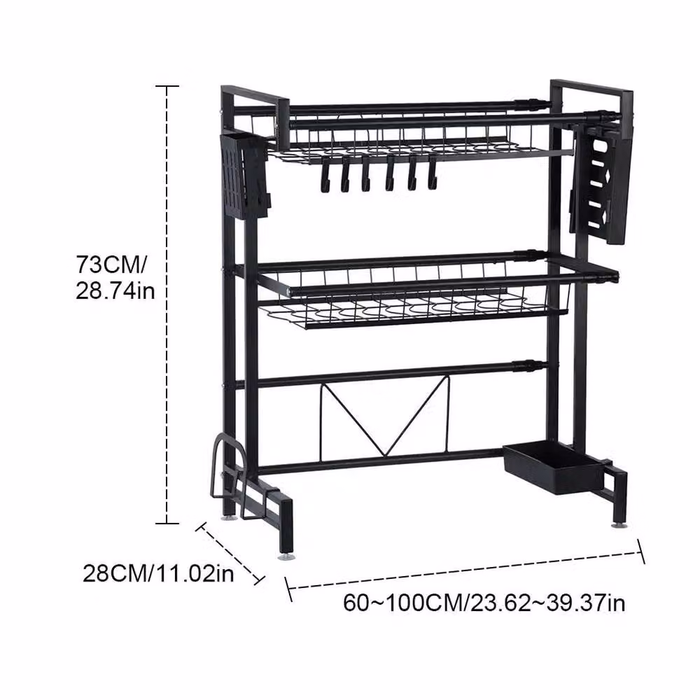 Kelvenix Double Layer Adjustable Over Sink Dish Drying Rack in Black – 2