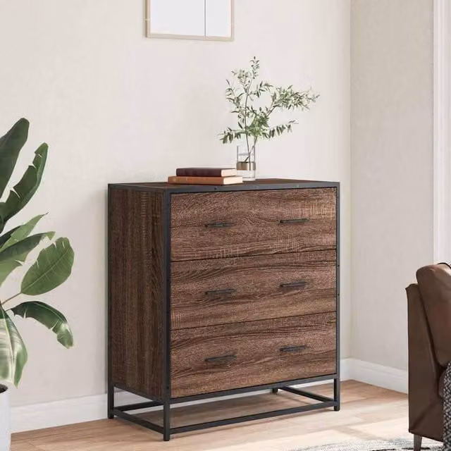 Berkfield Home Brown Oak Sideboard in Engineered Wood and Metal, W: 68 cm, D: 35 cm, H: 76 cm