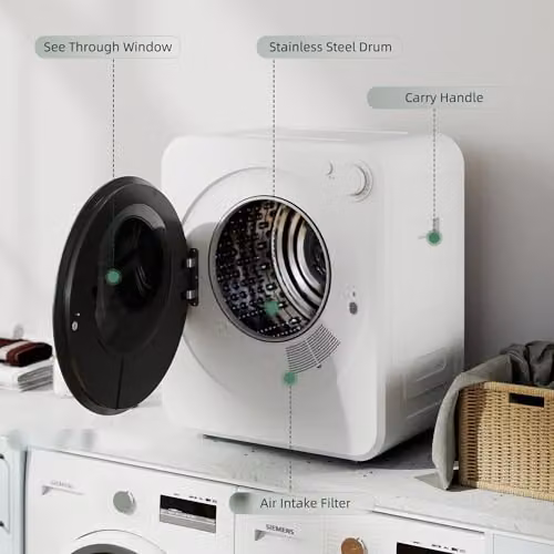HOMCOM 4kg Front Load Portable Clothes Dryer with 2 Power Modes, White – 5