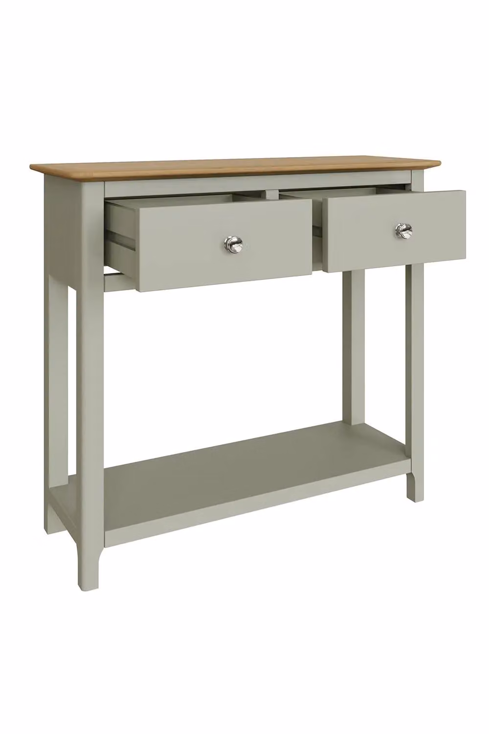 FWStyle 2 Drawer Console Table with Oak Top in Sage Green – 2