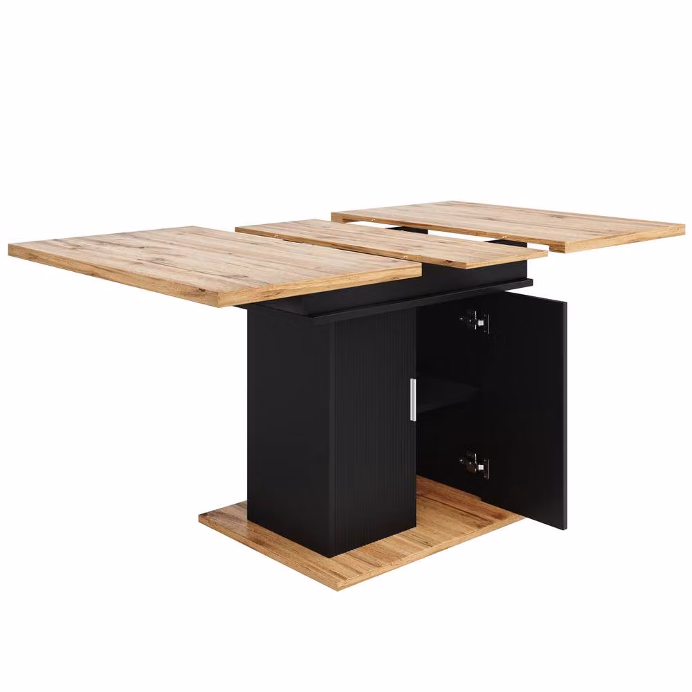 Matteo Extendable Rectangular Dining Table in Black and Brown MDF with Storage Shelf, H 75 cm x W 110 cm x D 60 cm – 4