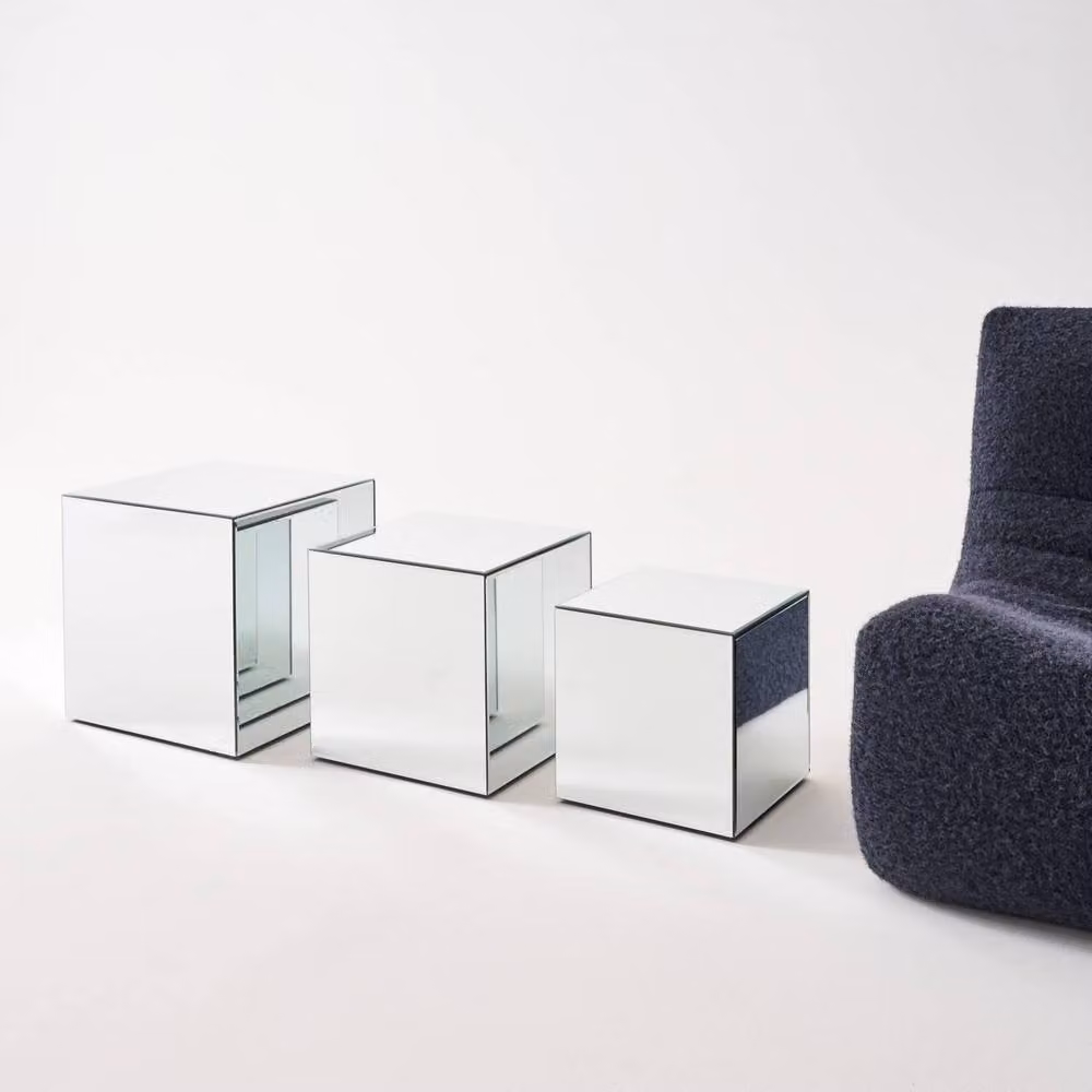 sweeek Cubic Mirror Coffee Table, Side Table or Bedside Table in Clear Transparent Glass, W/D/H: 35.8 x 35.8 x 35 cm – 2