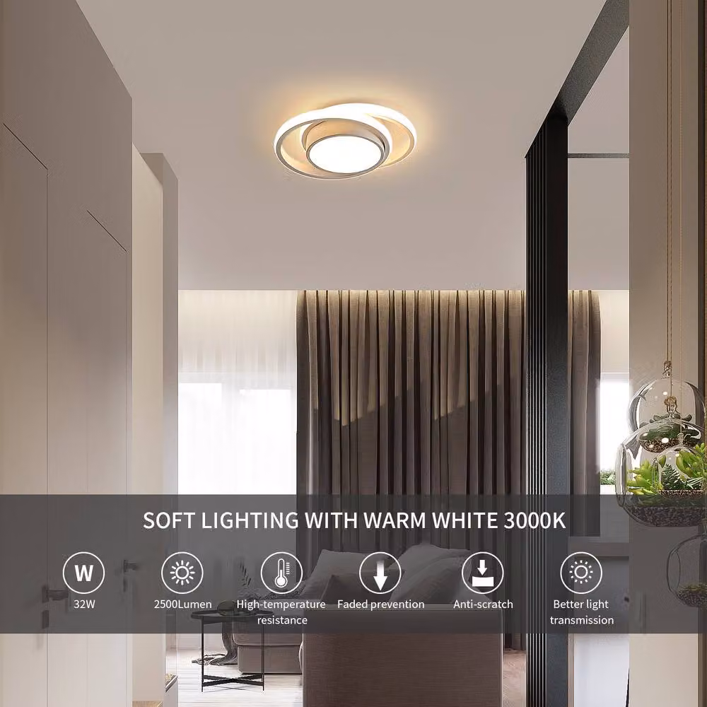 Pheashine Modern Round LED Ceiling Light, 32W, White, 3000K Warm White, Diameter: 27 cm – 3