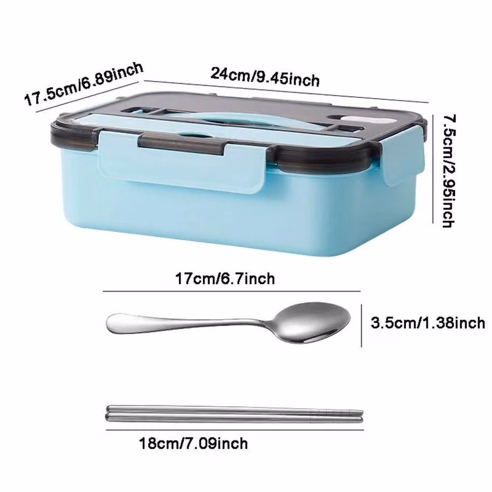 SPETLEK Insulated Blue Bento Lunch Box with Triple Grid Stainless Steel Compartments, Leakproof and Dishwasher Safe – 2