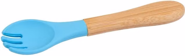 Tiny Dining Ergonomic Bamboo Baby Weaning Fork with Blue Silicone Tip