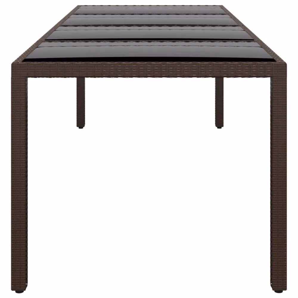 Berkfield Home Brown Poly Rattan Garden Table with Glass Top – 2