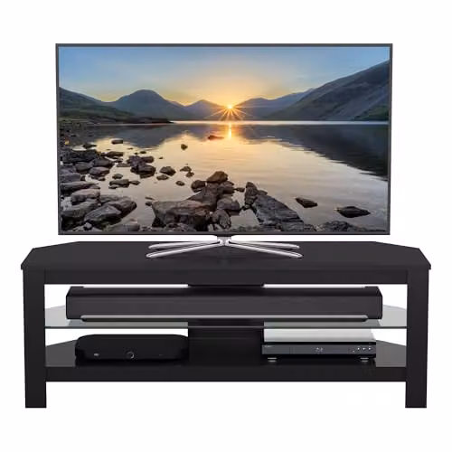 AVF Calibre Black Oak Wood Effect Corner TV Stand with Glass Shelf and Cable Management, Width: 115 cm – 5