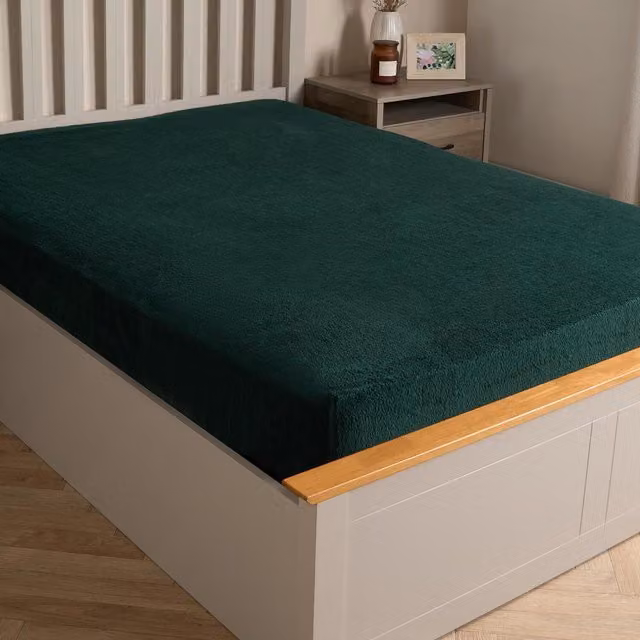 Brentfords Teddy Fleece Thermal Fitted Bed Sheet, Green, W/D/H: 180 x 200 cm