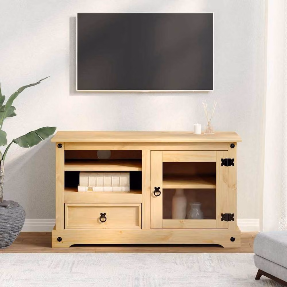 Berkfield Home Corona TV Cabinet in Light Tan Solid Pine Wood, W/D/H: 100 x 45 x 58 cm – 3