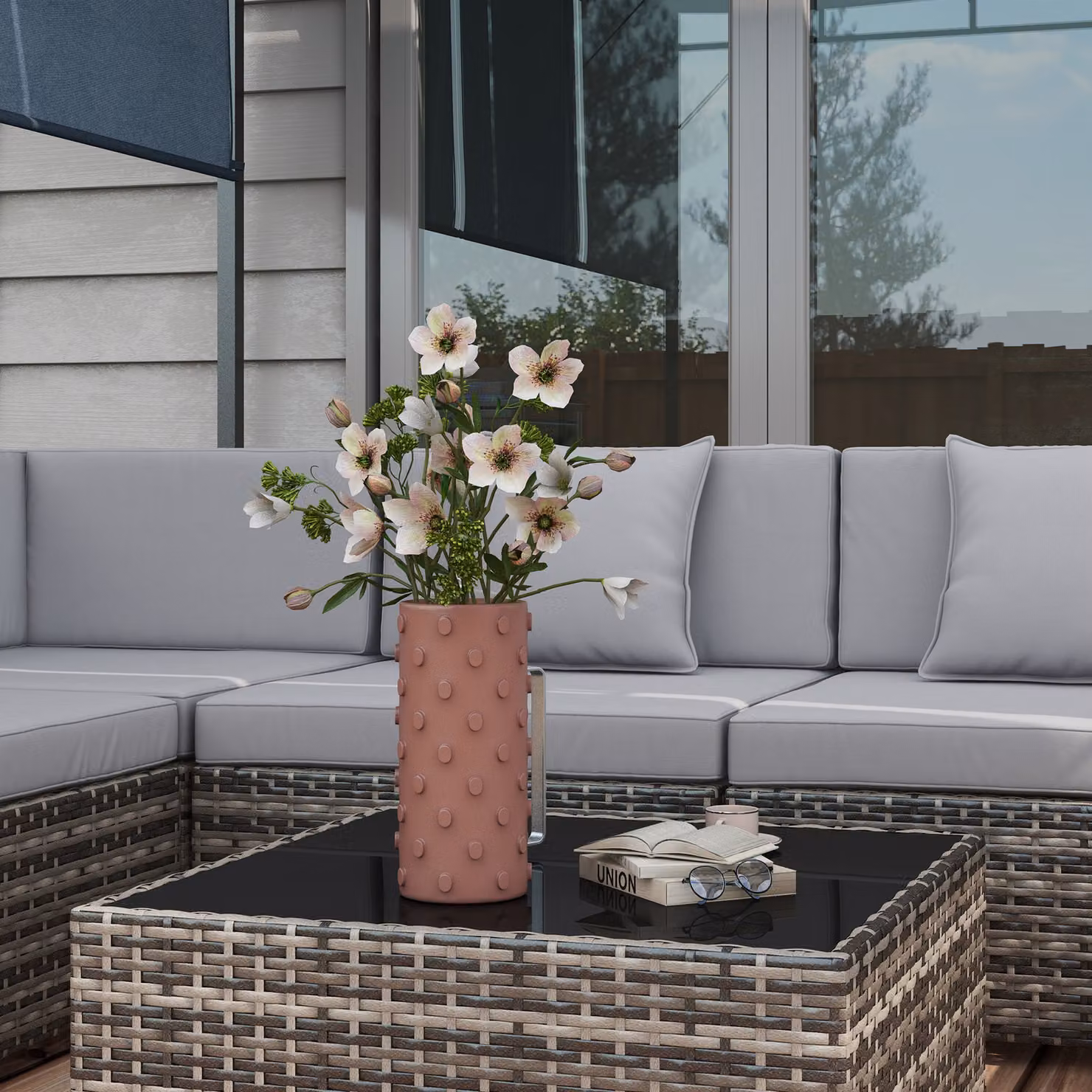 Outsunny 7 Piece PE Rattan Garden Furniture Set in Mixed Grey with L-Shape Corner Sofa, Glass Coffee Table and Padded Cushions – 8