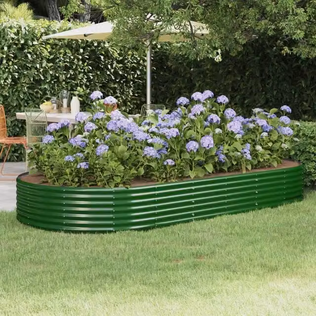 Berkfield Home Garden Powder-coated Steel Raised Bed in Green, W: 296 cm, D: 140 cm, H: 36 cm