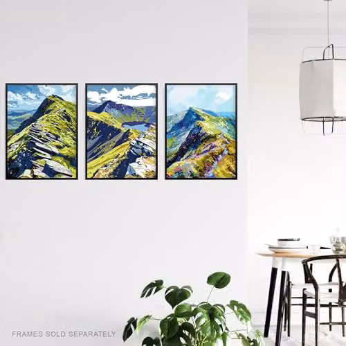 Artery8 Set of 3 Helvellyn Mountain Range Lake District Landscape Wall Art Paper Poster Prints, Multicolour, W/H: 30.48 x 40.64 cm – 3