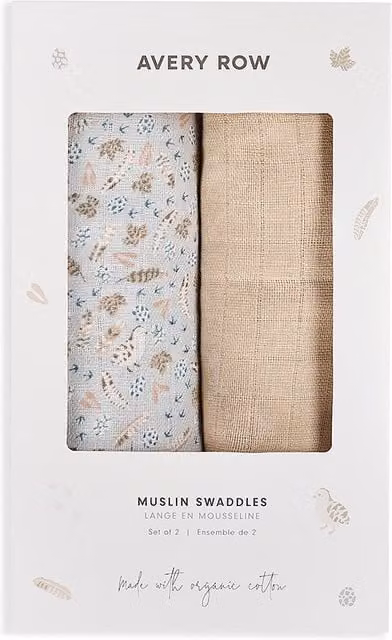 Avery Row Organic Cotton Baby Muslin Swaddles Set of 2 in Nature Trail Multicolour and Beige – 1
