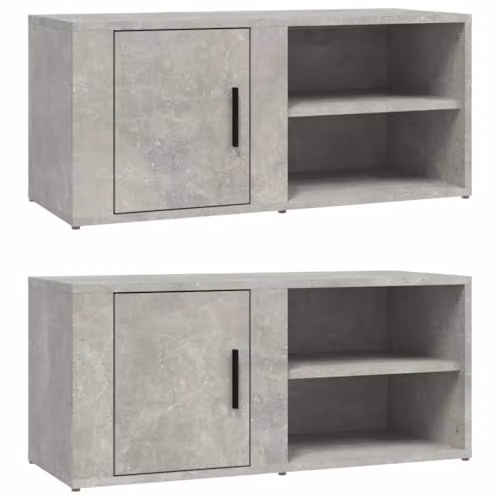 vidaXL Set of 2 Modern TV Cabinets in Concrete Grey, Engineered Wood, W/D/H: 80 x 31.5 x 36 cm