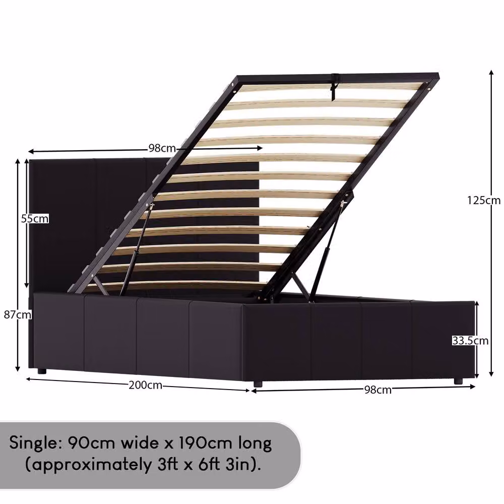 HD Designs Lisbon Single Ottoman Bed Frame in Black Faux Leather – 2