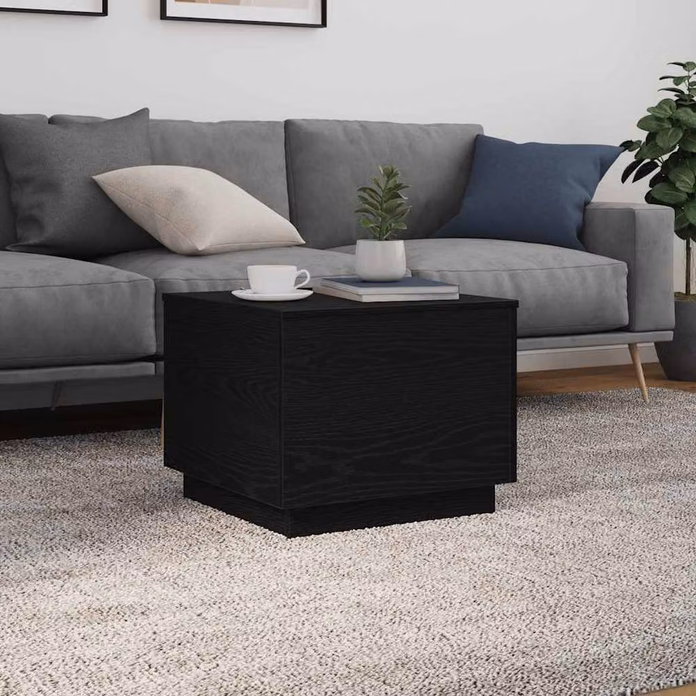 Berkfield Home Modern Square Coffee Table with LED Lights in Black Oak, W/D/H: 50 x 50 x 40 cm – 4