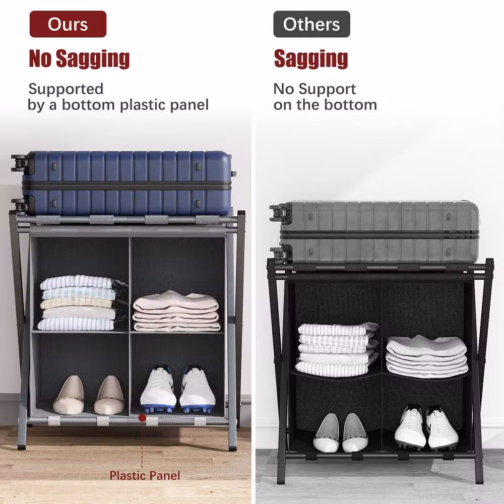 Huhote Metal Luggage Rack with Storage Shelf, Set of 2, Grey – 5