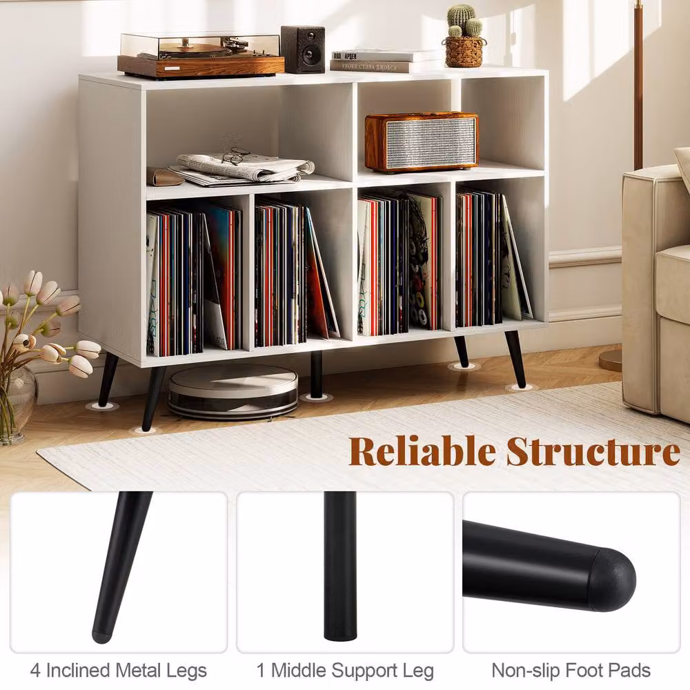 Costway 3-Tier Record Player Stand with Vinyl Storage Shelves in White – 4
