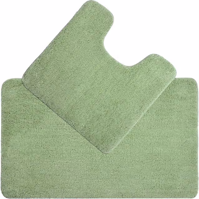 Allure Bath Fashions Non-Slip Deep Pile Microfibre Bath Mat and WC Pedestal Mat Set in Pale Green