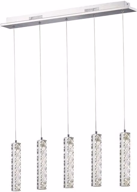 Galaxy 5 Drop Crystal Ceiling Pendant Light, Polished Chrome with 15W LED 4000K Cool White