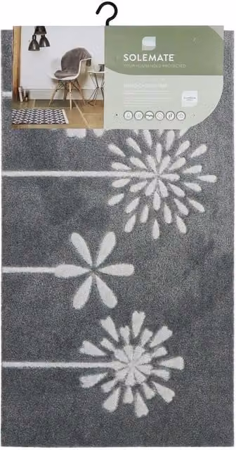 SOLEMATE Hand Carved Floral Door Mat in Grey