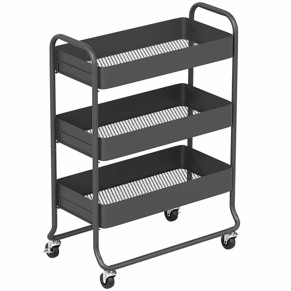 Wyld Haus Rakemi 3 Tier Black Metal Rolling Utility Trolley with Mesh Baskets – 2