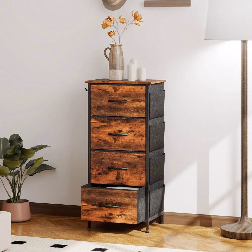 FORGEVIO Chest of Drawers with 2 Fabric Drawers in Brown and Black – 2