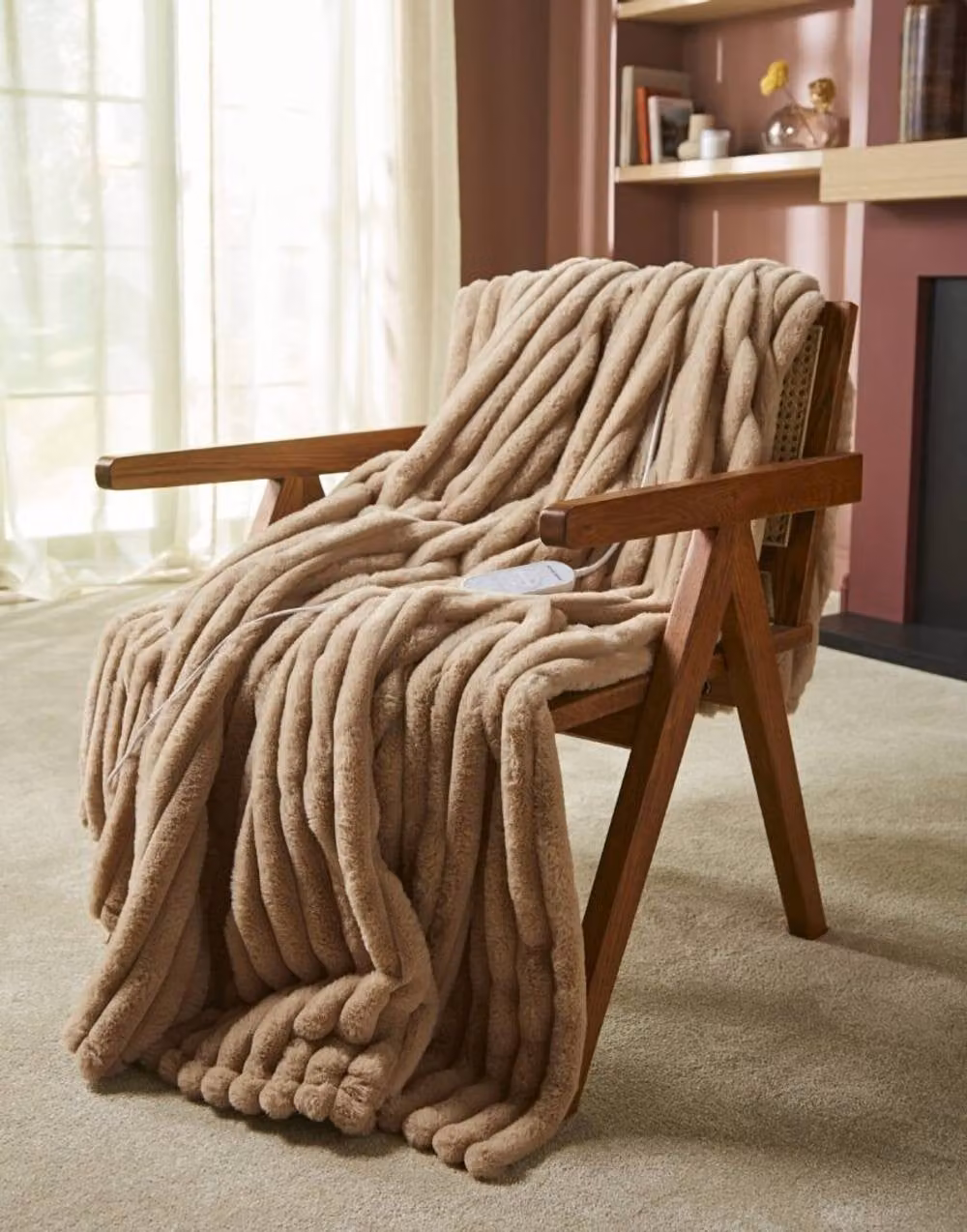Morphy Richards EverCosy Luxury Striped Fleece Electric Heated Throw, W/D/H: 200 x 180 cm, Mocca/Beige – 4