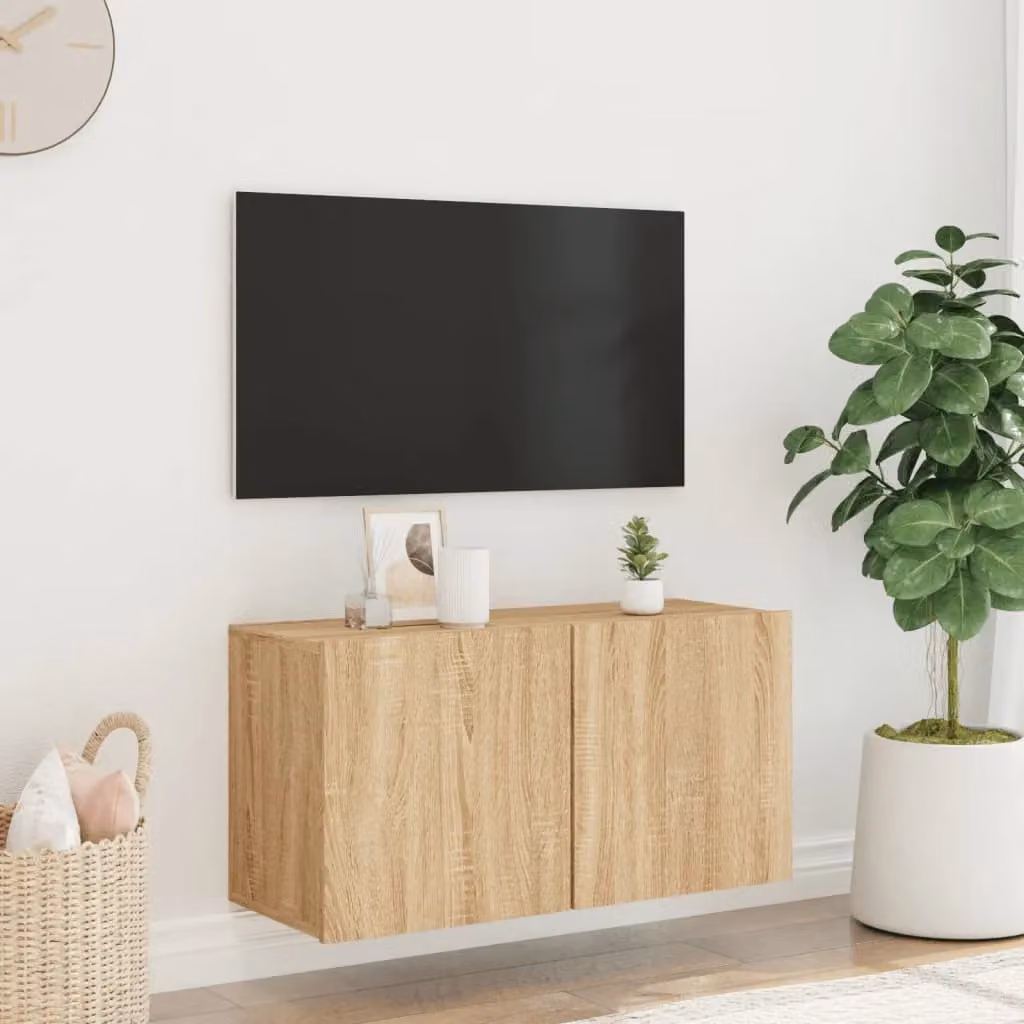 Berkfield Home Wall-mounted Sonoma Oak TV Cabinet in Brown, W/D/H: 80 x 30 x 41 cm – 3