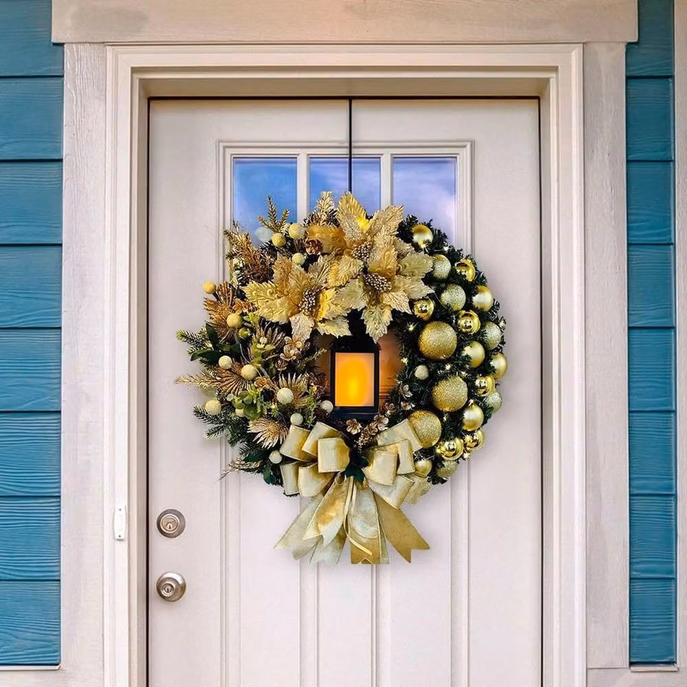 FLAVORA Large Multicolour Christmas Lighting Wreath with Warm White Lights, Diameter: 100 cm, Width: 15 cm – 4