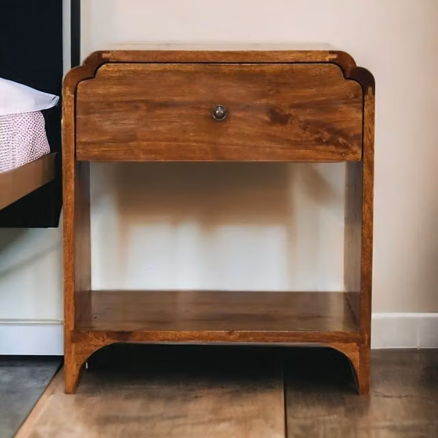 Artisan Furniture Newton Mid Century Mango Wood Bedside Table in Brown