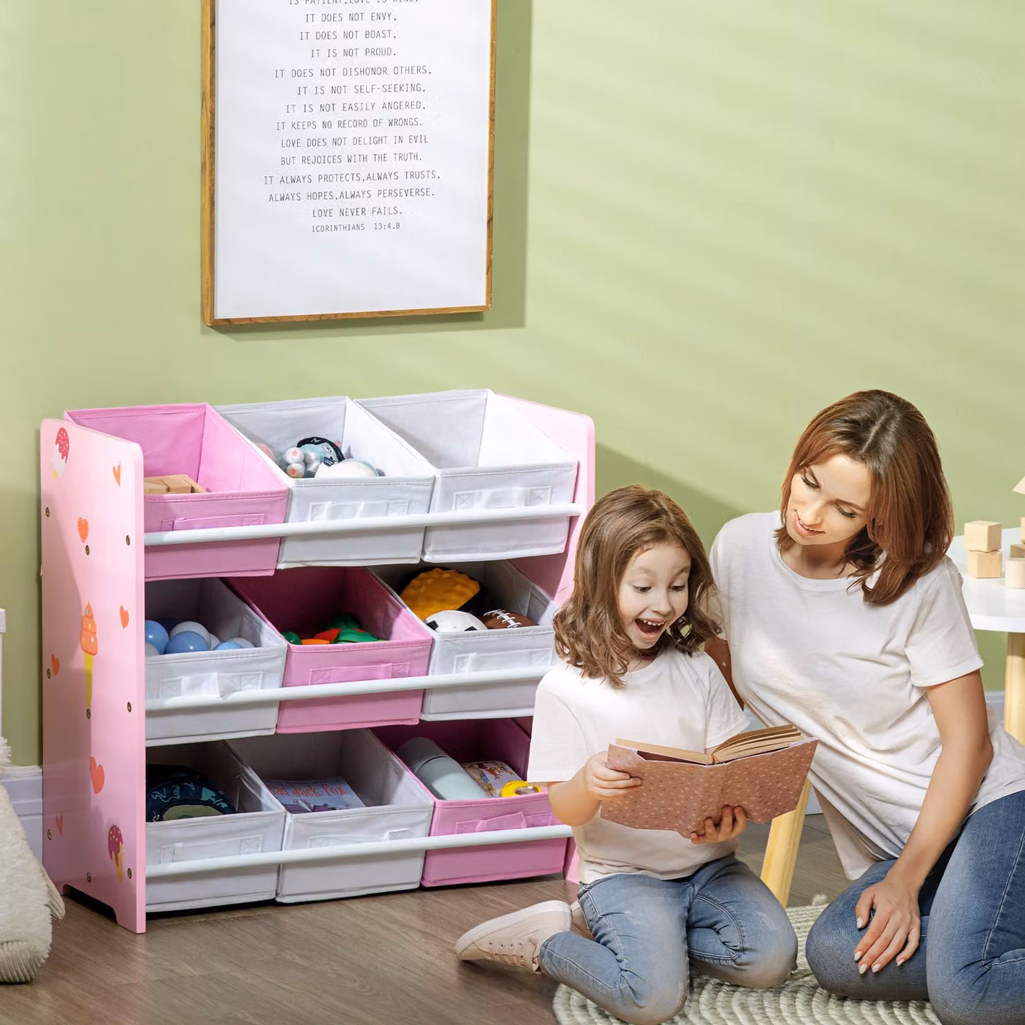 ZONEKIZ 3-Tier Toy Storage Organizer with 9 Removable Bins, Pink – 2