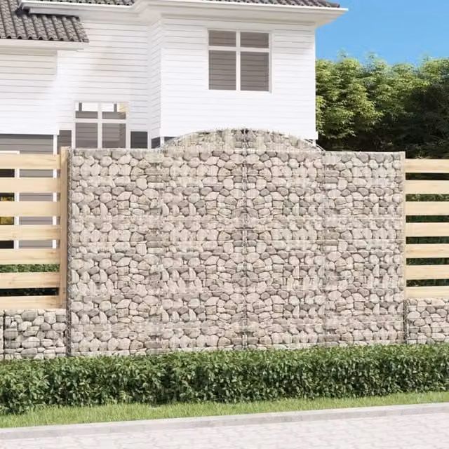 Berkfield Home Arched Gabion Baskets, 2 Piece Set, Silver Galvanised Steel, W: 300 cm, D: 50 cm, H: 200-220 cm