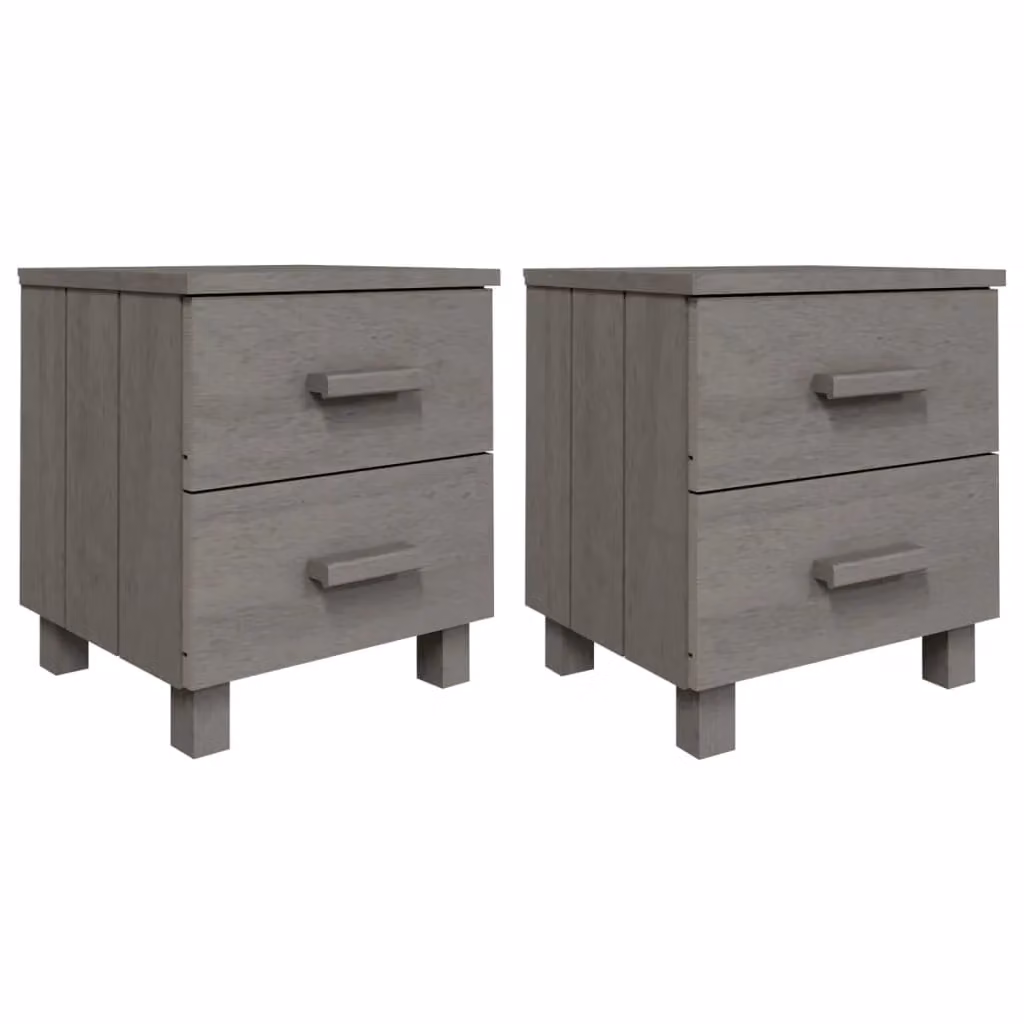 Berkfield Home HAMAR Bedside Cabinets, 2 Pack, Light Grey Solid Pine Wood, W/D/H: 40 x 35 x 44.5 cm – 2