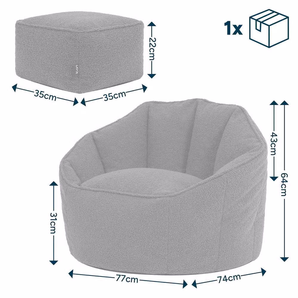 ICON Boucle Sirena Accent Chair and Footstool Bundle in Cream – 2