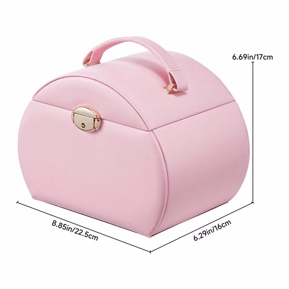 EONLION 3 Layer Jewellery Organizer and Necklace Storage Box in Pink PU Leather, Width: 50 cm – 2