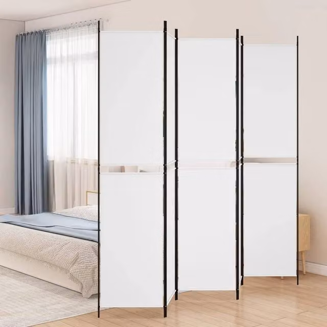 Berkfield Home 5-Panel Fabric Room Divider, White, W: 250 cm, H: 220 cm