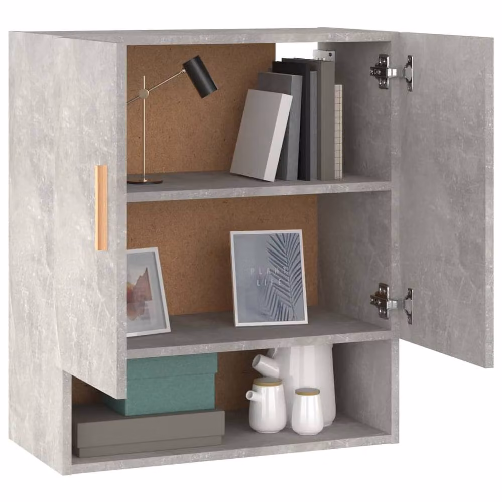 Berkfield Home Wall Mounted Cabinet in Grey with Hinged Doors and Open Shelf, W/D/H: 60 x 31 x 70 cm – 3