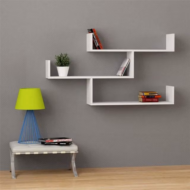 Decortie Tibet Wall Mounted Modern Bookcase Display Unit in White, Width: 120 cm – 2